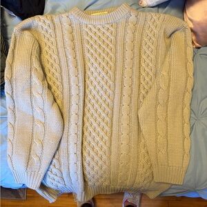 Primark Men's Beige Cable Knit Crewneck Sweater
